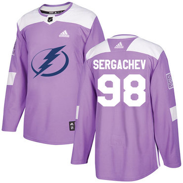 Personalized Youth Tampa Bay Lightning #98 Mikhail Sergachev Purple Authentic Fights Cancer Stitched NHL Jersey