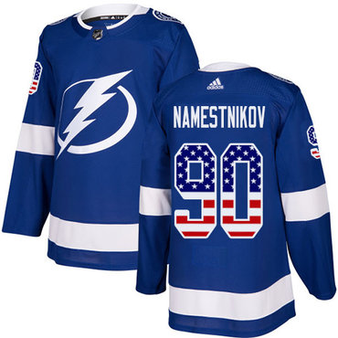 Personalized Youth Tampa Bay Lightning #90 Vladislav Namestnikov Blue Home Authentic USA Flag Stitched NHL Jersey