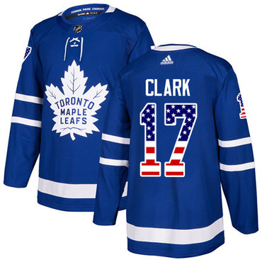 Personalized Youth Toronto Maple Leafs #17 Wendel Clark Blue Home Authentic USA Flag Stitched NHL Jersey