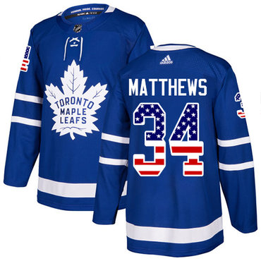 Personalized Youth Toronto Maple Leafs #34 Auston Matthews Blue Home Authentic USA Flag Stitched NHL Jersey