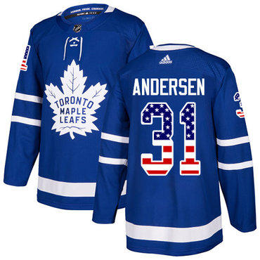 Personalized Youth Toronto Maple Leafs #31 Frederik Andersen Blue Home Authentic USA Flag Stitched NHL Jersey