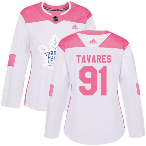 Personalized Women’s Toronto Maple Leafs #91 John Tavares White Pink Authentic Fashion Stitched NHL Jersey