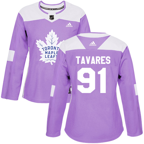 Personalized Women’s Toronto Maple Leafs #91 John Tavares Purple Authentic Fights Cancer Stitched NHL Jersey