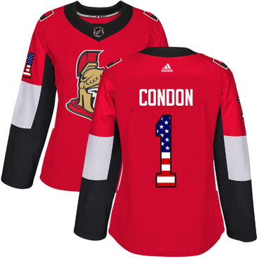 Personalized Women’s Ottawa Senators #1 Mike Condon Red Home Authentic USA Flag Stitched NHL Jersey