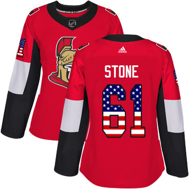 Personalized Women’s Ottawa Senators #61 Mark Stone Red Home Authentic USA Flag Stitched NHL Jersey