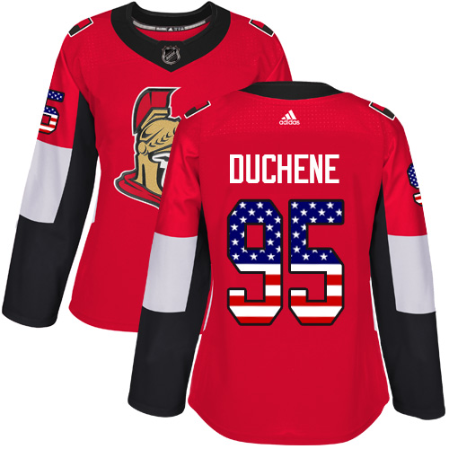 Personalized Women’s Ottawa Senators #95 Matt Duchene Red Home Authentic USA Flag Stitched NHL Jersey