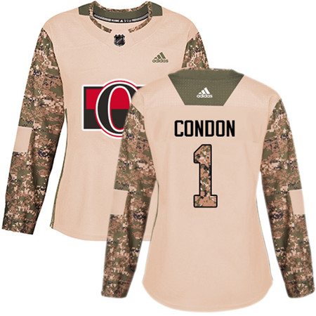 Personalized Women’s Ottawa Senators #1 Mike Condon Camo Authentic 2017 Veterans Day Stitched NHL Jersey