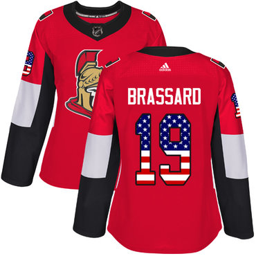 Personalized Women’s Ottawa Senators #19 Derick Brassard Red Home Authentic USA Flag Stitched NHL Jersey