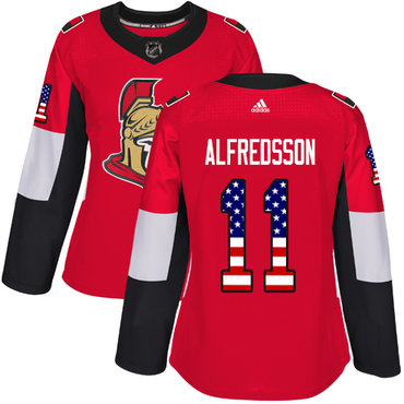 Personalized Women’s Ottawa Senators #11 Daniel Alfredsson Red Home Authentic USA Flag Stitched NHL Jersey