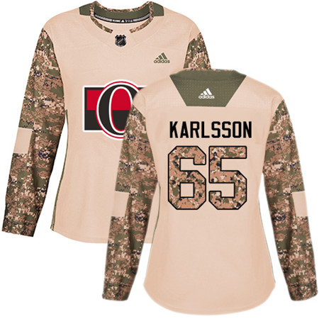 Personalized Women’s Ottawa Senators #65 Erik Karlsson Camo Authentic 2017 Veterans Day Stitched NHL Jersey