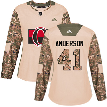 Personalized Women’s Ottawa Senators #41 Craig Anderson Camo Authentic 2017 Veterans Day Stitched NHL Jersey