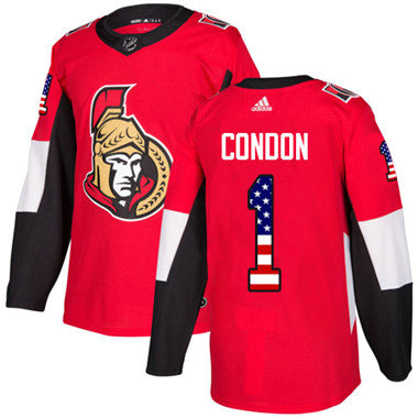 Personalized Youth Ottawa Senators #1 Mike Condon Red Home Authentic USA Flag Stitched NHL Jersey