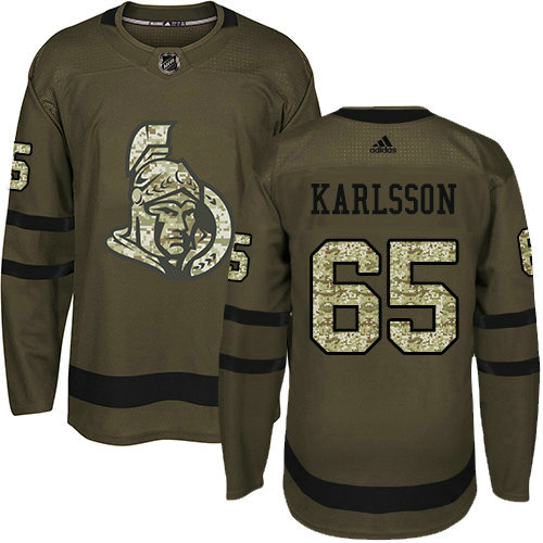Personalized Youth Ottawa Senators #65 Erik Karlsson Green Salute to Service Stitched NHL Jersey