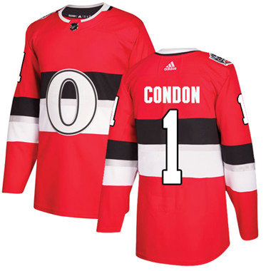 Personalized Youth Ottawa Senators #1 Mike Condon Red Authentic 2017 100 Classic Stitched NHL Jersey