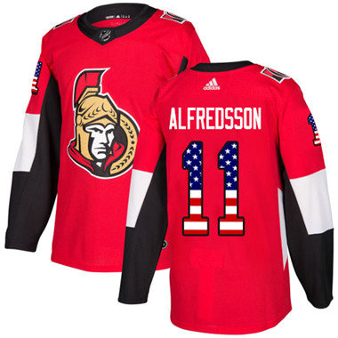 Personalized Youth Ottawa Senators #11 Daniel Alfredsson Red Home Authentic USA Flag Stitched NHL Jersey