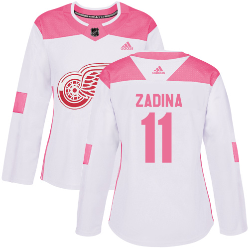 Personalized Women’s Detroit Red Wings #11 Filip Zadina Authentic White Pink Fashion Jersey