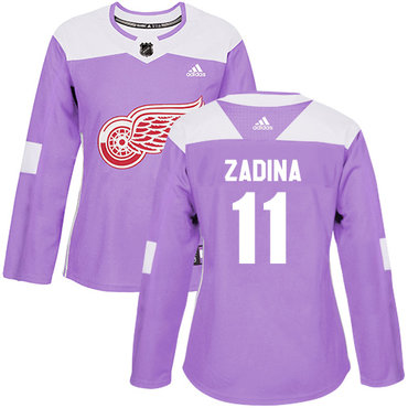 Personalized Women’s Detroit Red Wings #11 Filip Zadina Authentic Purple Fights Cancer Practice Jersey