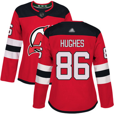 Personalized Women’s New Jersey Devils #86 Jack Hughes Red Home Authentic Stitched Hockey Jersey