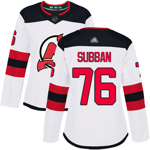 Personalized Women’s New Jersey Devils #76 P. K. Subban White Road Authentic Stitched Hockey Jersey