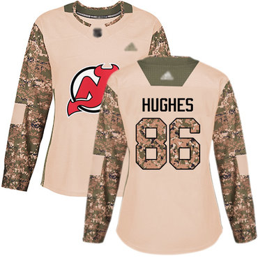 Personalized Women’s New Jersey Devils #86 Jack Hughes Camo Authentic 2017 Veterans Day Stitched Hockey Jersey