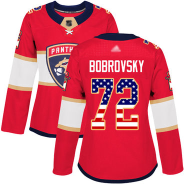 Personalized Women’s Florida Panthers #72 Sergei Bobrovsky Red Home Authentic USA Flag Stitched Hockey Jersey