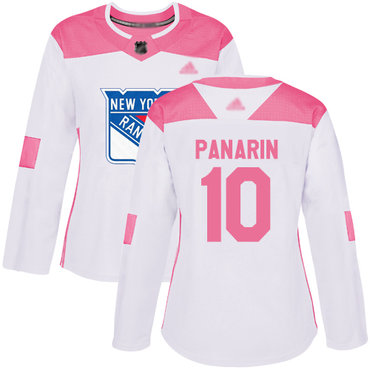 Personalized Women’s New York Rangers #10 Artemi Panarin White Pink Authentic Fashion Stitched Hockey Jersey