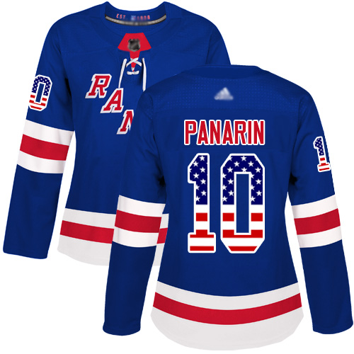 Personalized Women’s New York Rangers #10 Artemi Panarin Royal Blue Home Authentic USA Flag Stitched Hockey Jersey