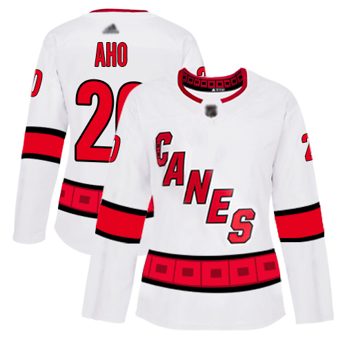 Personalized Women’s Carolina Hurricanes #20 Sebastian Aho White Road Authentic Stitched Hockey Jersey