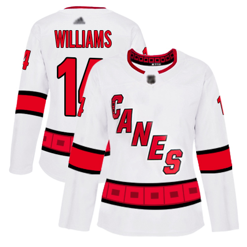 Personalized Women’s Carolina Hurricanes #14 Justin Williams White Road Authentic Stitched Hockey Jersey