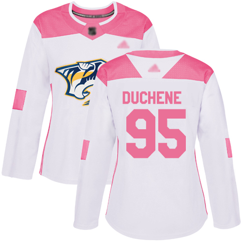Personalized Women’s Nashville Predators #95 Matt Duchene White Pink Authentic Fashion Stitched Hockey Jersey