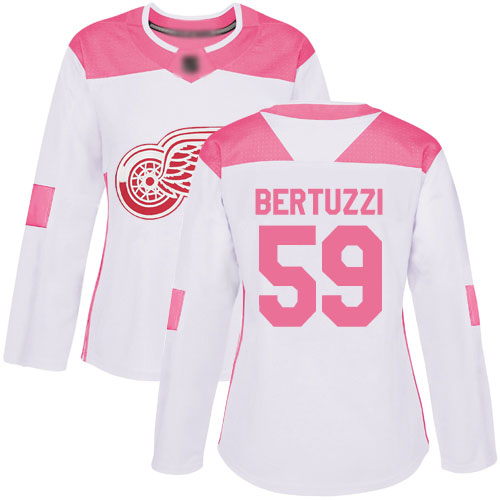 Personalized Women’s Detroit Red Wings Authentic #59 Tyler Bertuzzi White Pink Fashion Jersey