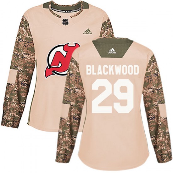 Personalized Women’s New Jersey Devils #29 MacKenzie Blackwood Authentic Mackenzie wood Camo Veterans Day Practice Jersey