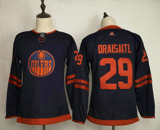 Personalized Youth Edmonton Oilers #29 Leon Draisaitl Navy Blue 50th Anniversary Stitched NHL Jersey