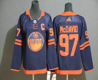 Personalized Youth Edmonton Oilers #97 Connor McDavid Navy Blue 50th Anniversary Stitched NHL Jersey