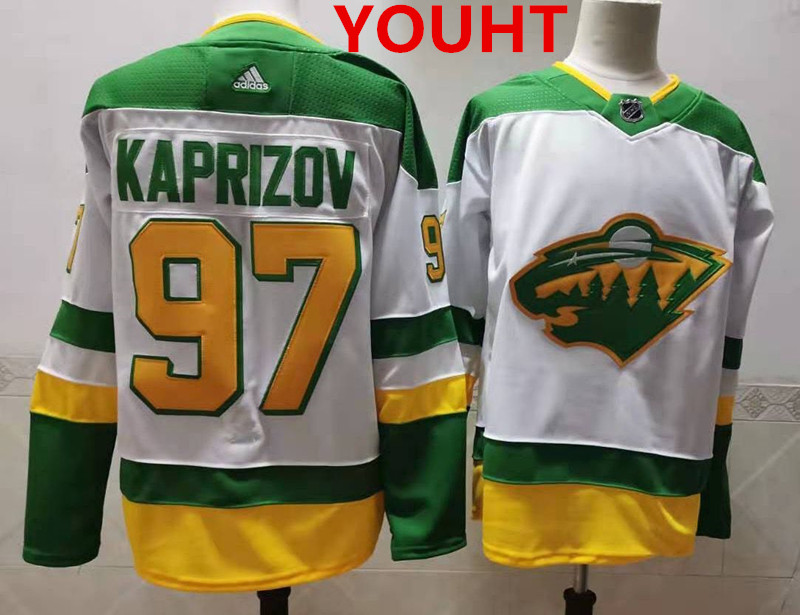 Personalized Youth Minnesota Wild #97 Kirill Kaprizov 2021 White Retro Stitched NHL Jersey