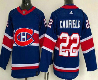Personalized Youth Montreal Canadiens #22 Cole Caufield Blue 2021 Reverse Retro Authentic Jersey