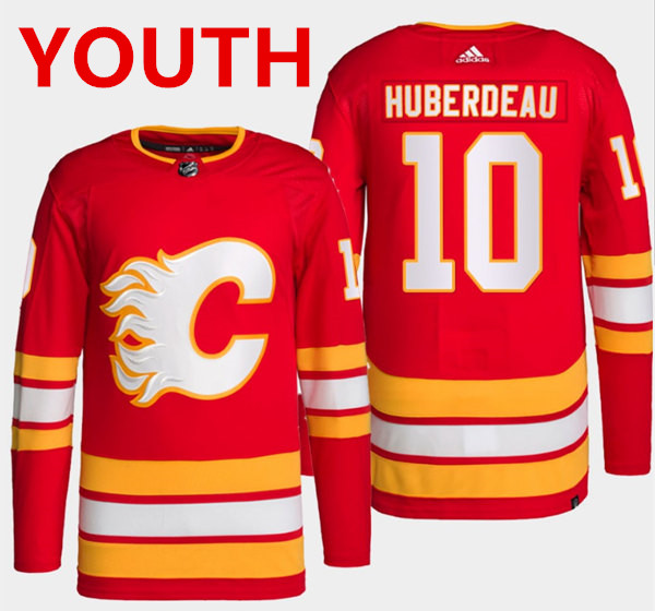 Personalized Youth Calgary Flames #10 Jonathan Huberdeau Red Stitched Jersey