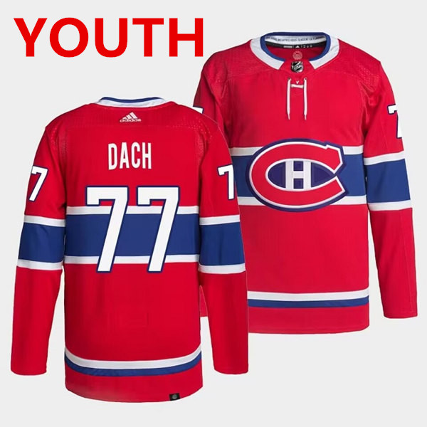 Personalized Youth Montreal Canadiens #77 Kirby Dach Red Stitched Jersey