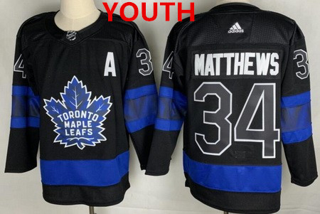 Personalized Youth Toronto Maple Leafs #34 Auston Matthews Black X Drew House Inside Out Stitched Jersey