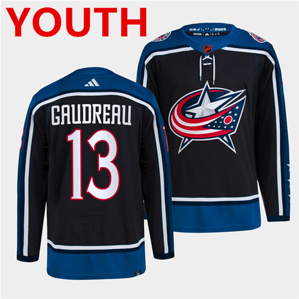 Personalized Youth Columbus Blue Jackets #13 Johnny Gaudreau Navy 2022 Reverse Retro Stitched Jersey