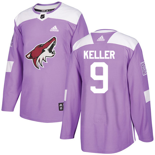 Personalized Youth Arizona Coyotes #9 Clayton Keller Purple Authentic Fights Cancer Stitched NHL Jersey