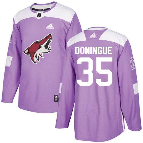 Personalized Youth Arizona Coyotes #35 Louis Domingue Purple Authentic Fights Cancer Stitched NHL Jersey