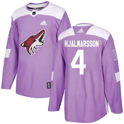 Personalized Youth Arizona Coyotes #4 Niklas Hjalmarsson Purple Authentic Fights Cancer Stitched NHL Jersey