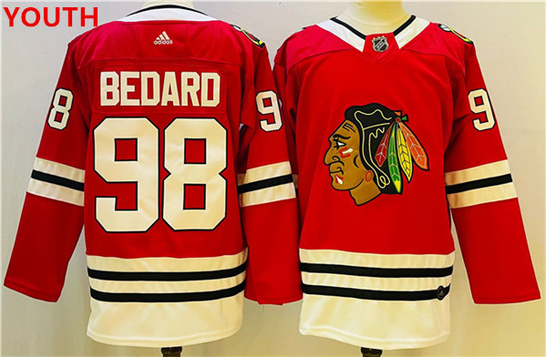 Personalized Youth Chicago Blackhawks #98 Connor Bedard Red Black Stitched Jersey