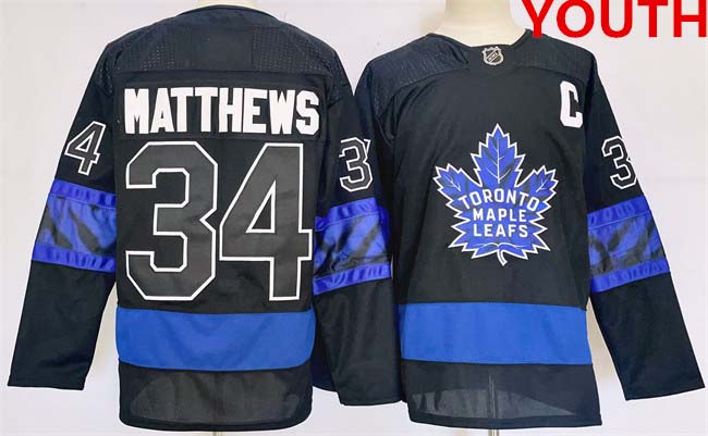 Personalized Youth Toronto Maple Leafs #34 Auston Matthews Black 2024-25 Stitched Jersey
