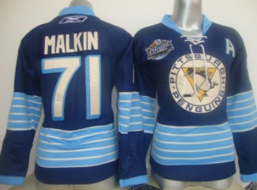 Personalized Women’s Pittsburgh Penguins #71 Malkin Navy Blue Third Jersey