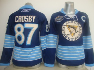 Personalized Women’s Pittsburgh Penguins #87 Crosby Navy Blue Third Jersey