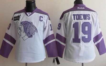 Personalized Women’s Chicago Blackhawks #19 Jonathan Toews White Fights Cancer Jersey