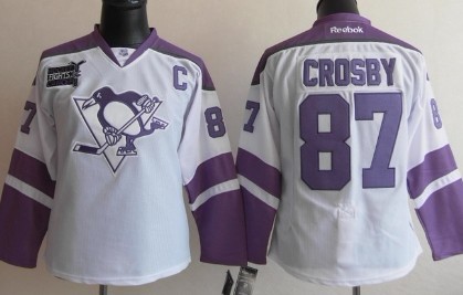 Personalized Women’s Pittsburgh Penguins #87 Sidney Crosby White Fights Cancer Jersey