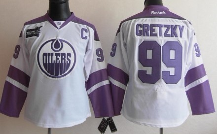 Personalized Women’s Edmonton Oilers #99 Wayne Gretzky White s Fights Cancer Jersey